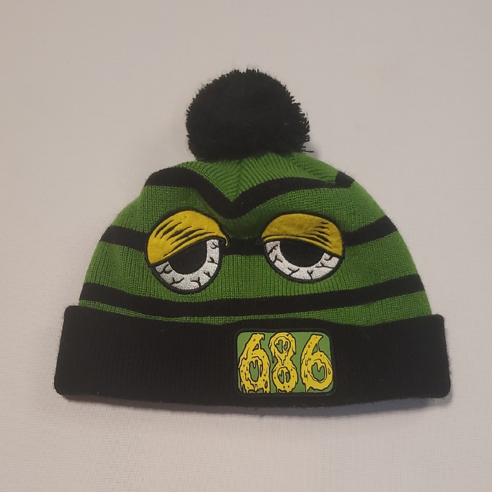 686 Snaggletooth Peepers Beanie - Grass Green/Black Striped Monster Hat